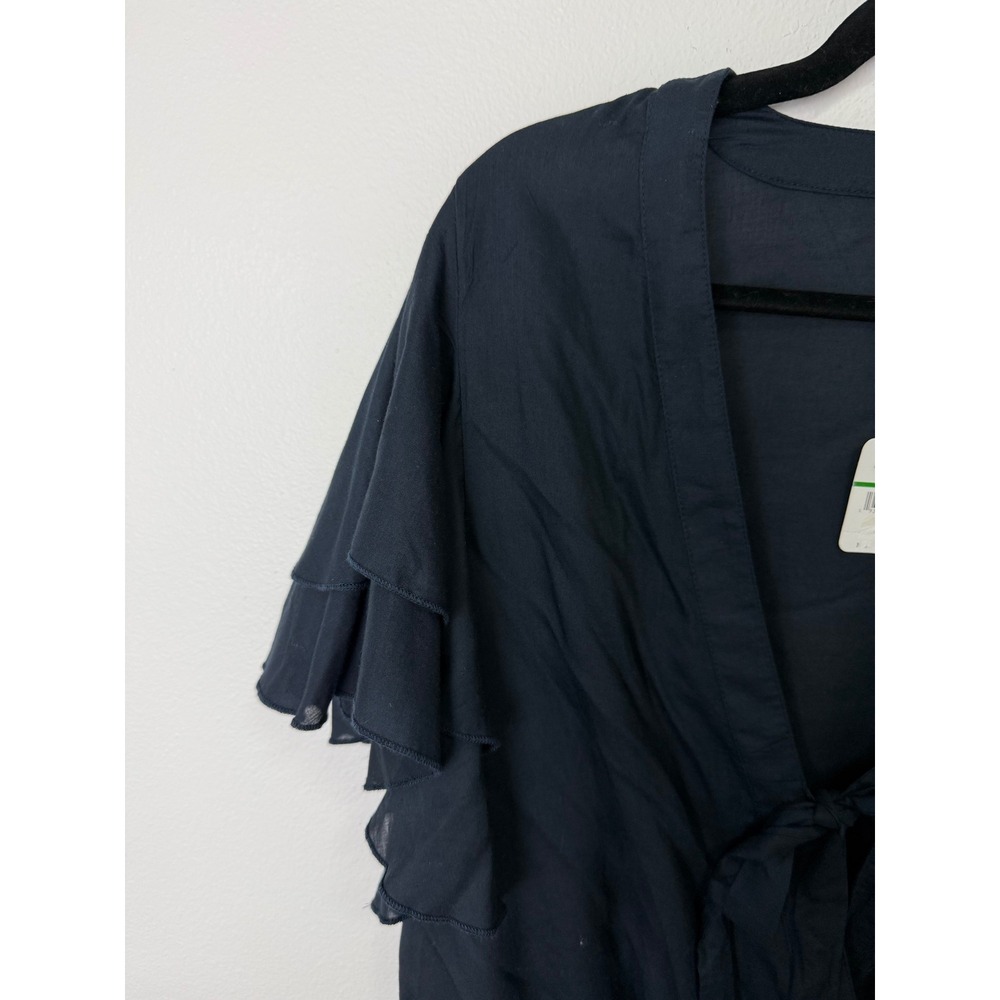 Free People Intimately Black Ruffle Sleeve Tie Front Mesh Bodysuit OB959390 L - Picture 4 of 9